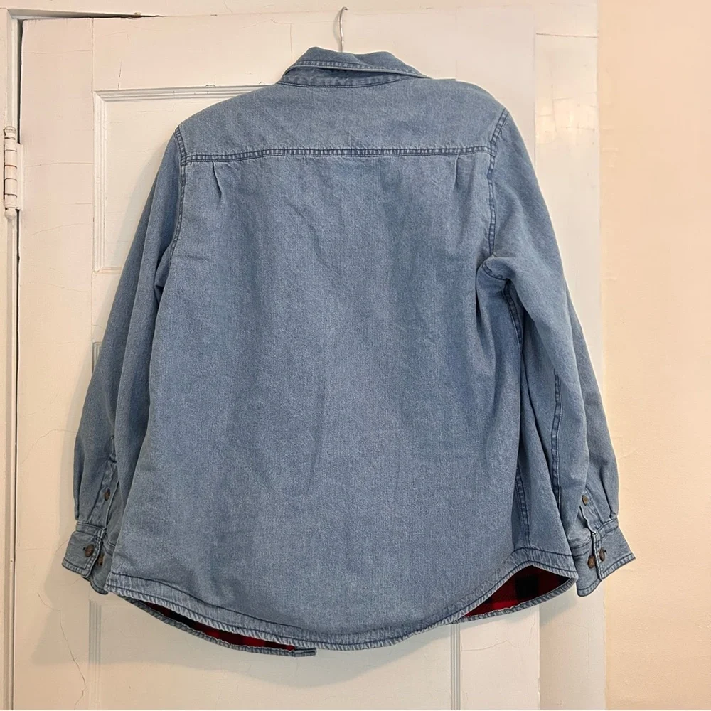 Woolrich Blanket Fleece Lined Jean Jacket Women’s Shacket Buffalo Plaid Sz M - Picture 6 of 10